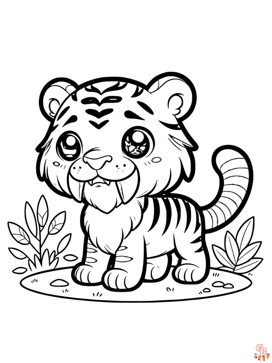 saber tooth tiger coloring pages cute