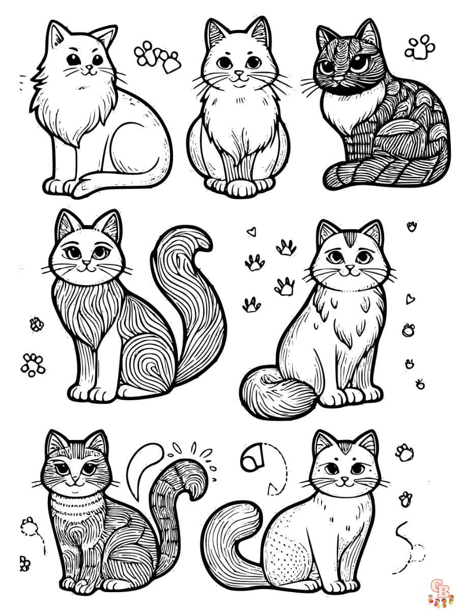 types of cats coloring page printable
