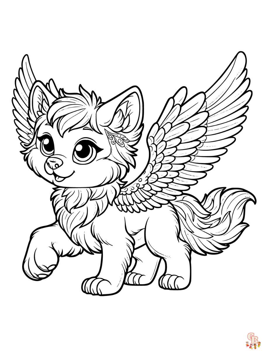 winged wolf coloring page