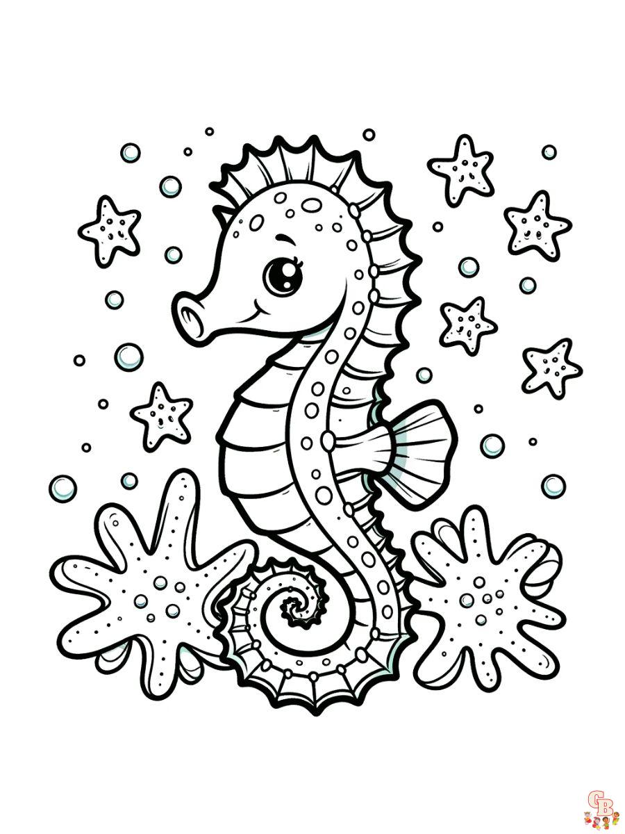 Cartoon seahorse coloring pages for kids