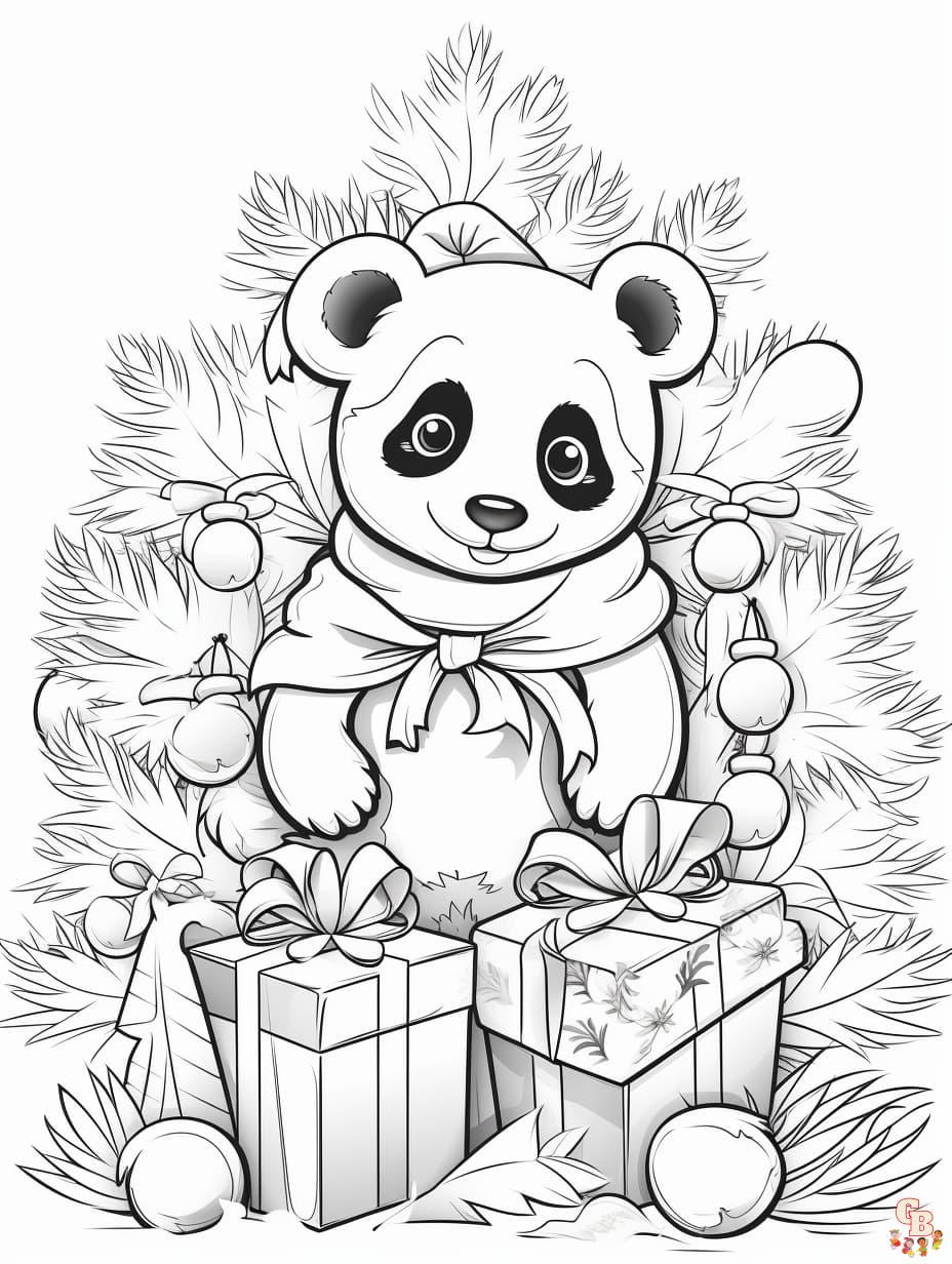 Christmas Panda Coloring Pages Free