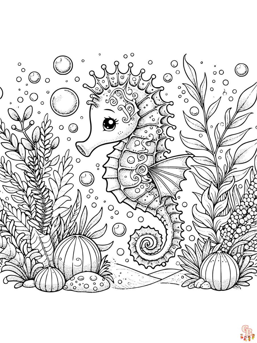 Fairytail Seahorse Coloring Pages easy