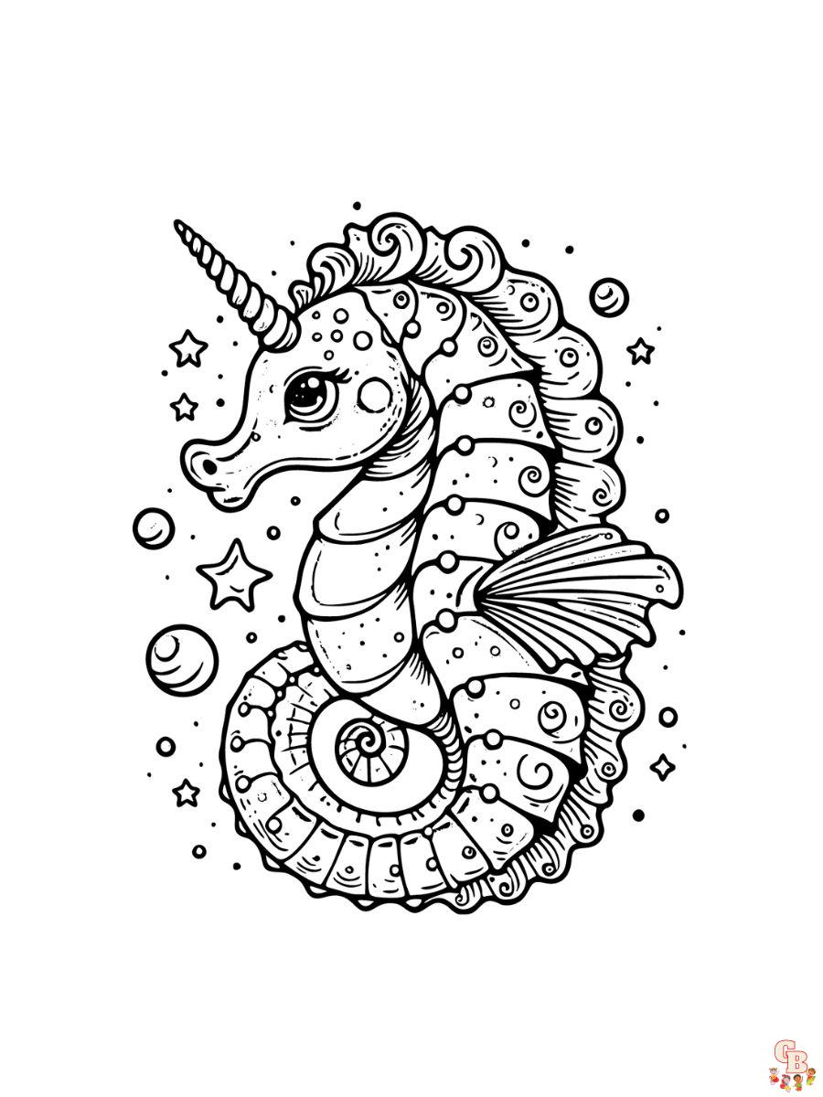 Free Seahorse with Horn Coloring Pages