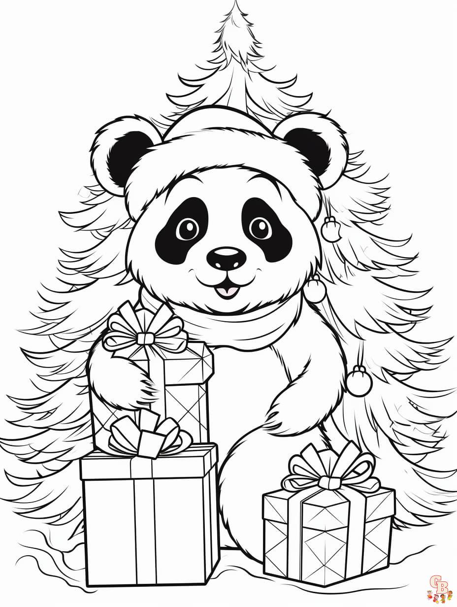 Panda Coloring Pages Christmas