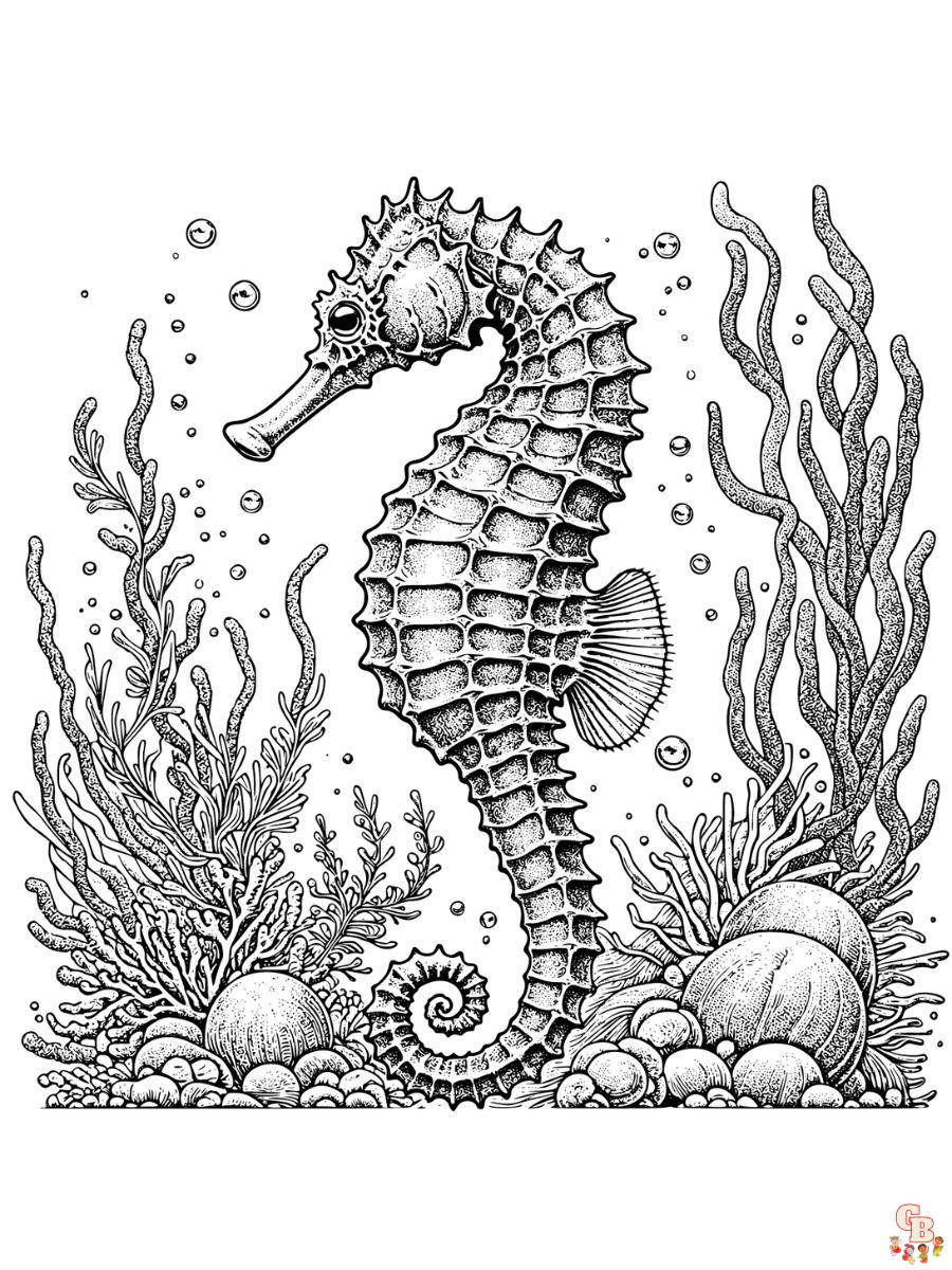 Realistic Seahorse Coloring Pages for kids