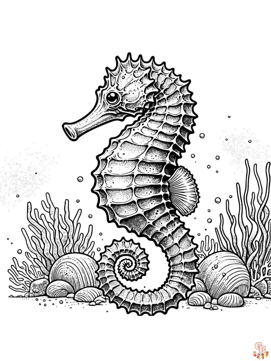 Realistic Seahorse Coloring Pages free