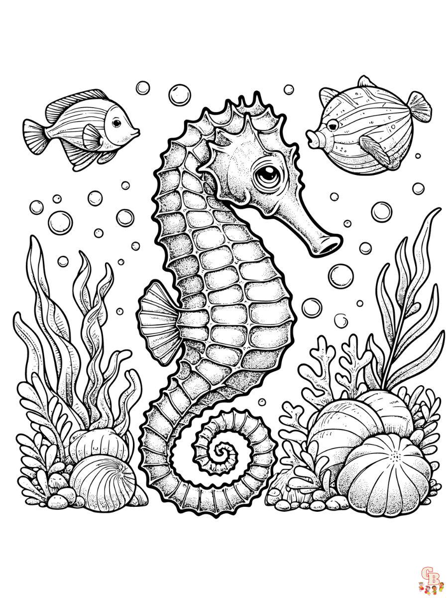 Realistic Seahorse Coloring Pages to print