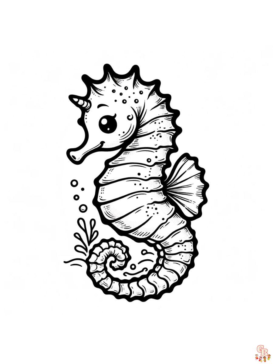 Seahorse with Horn Coloring Pages easy