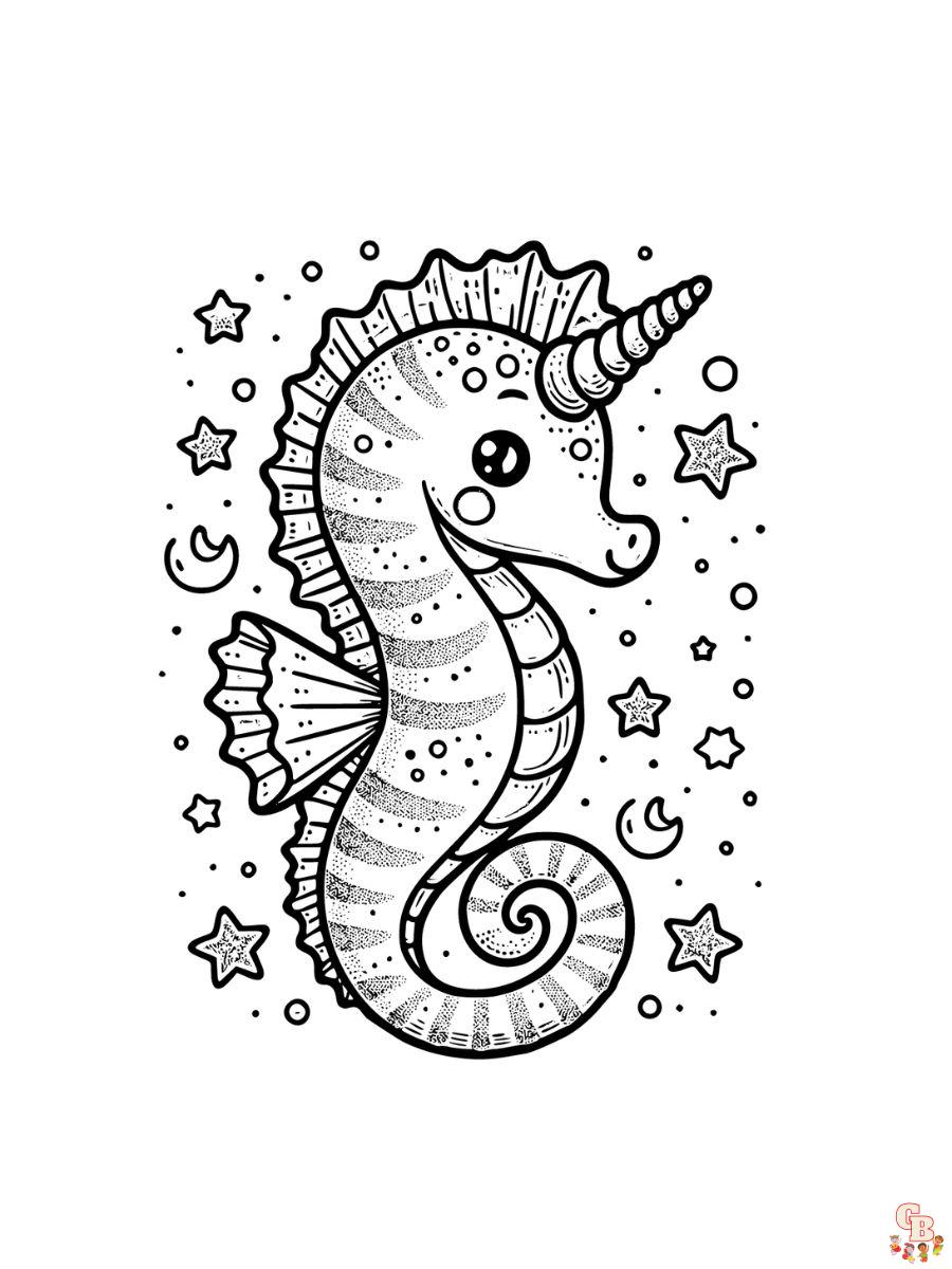 Seahorse with Horn Coloring Pages for kids