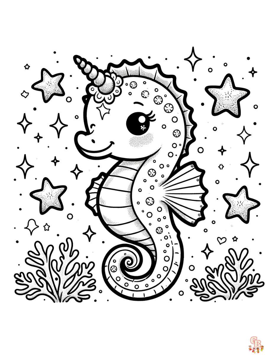 Seahorse with Horn Coloring Pages free