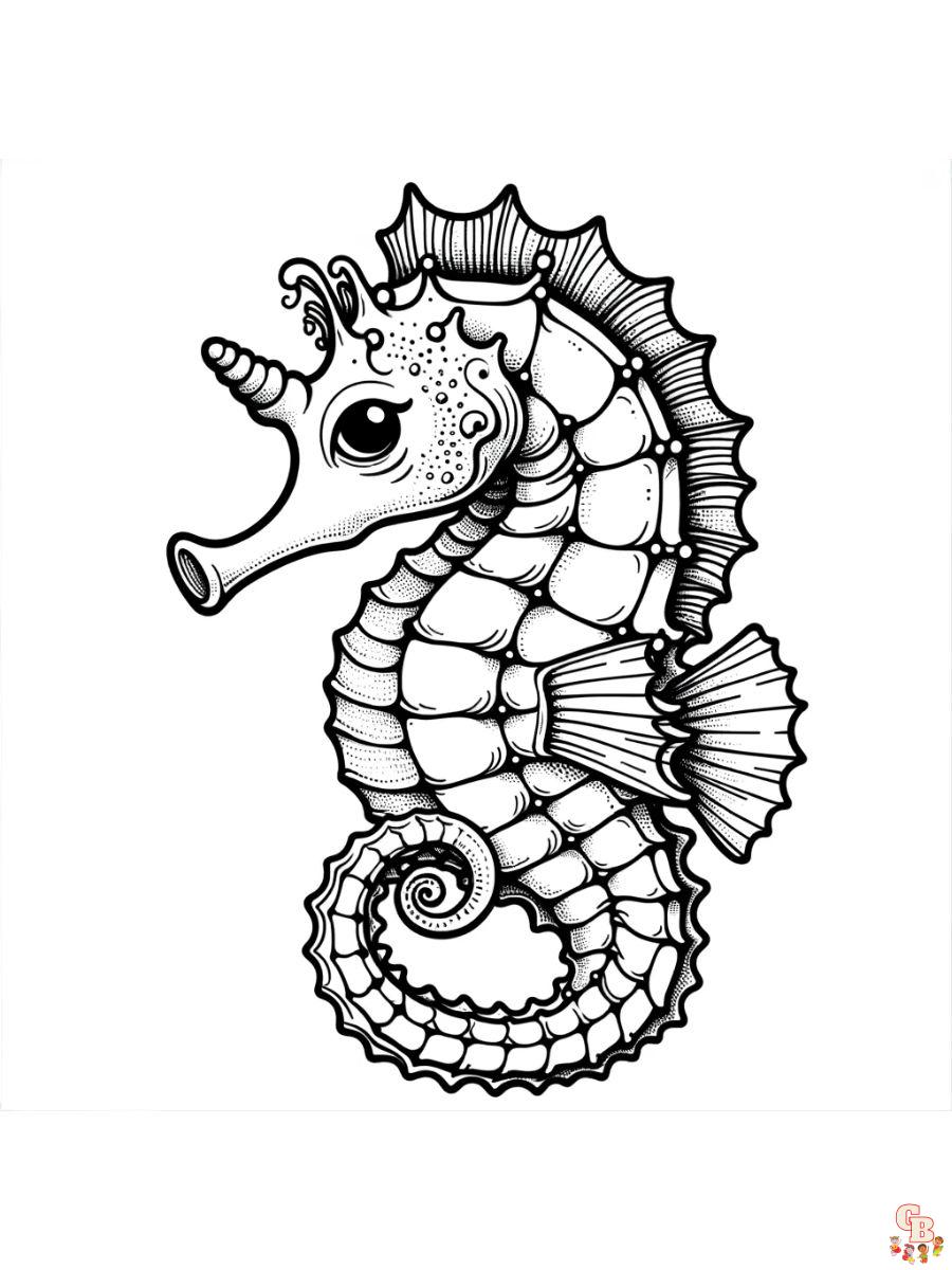 Seahorse with Horn Coloring Pages printable