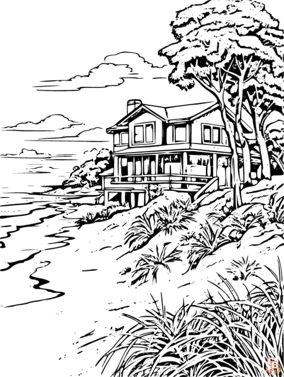 coloring page realistic beach