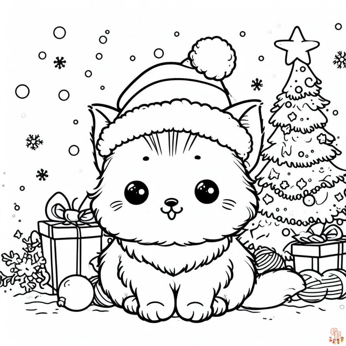 kawaii kitten on christmas