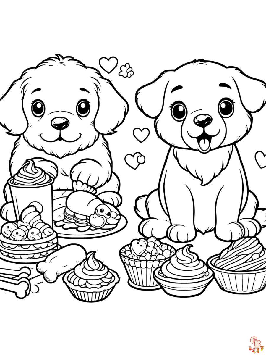 puppy and food coloring page printable