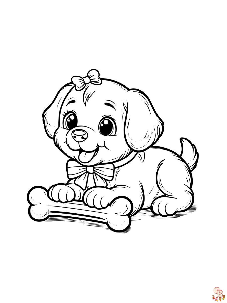 puppy coloring pages with a bone color on