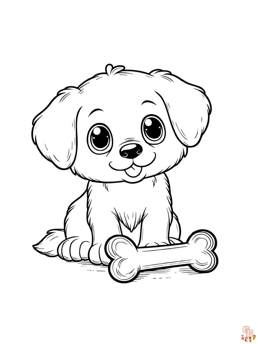 puppy with bone coloring page free