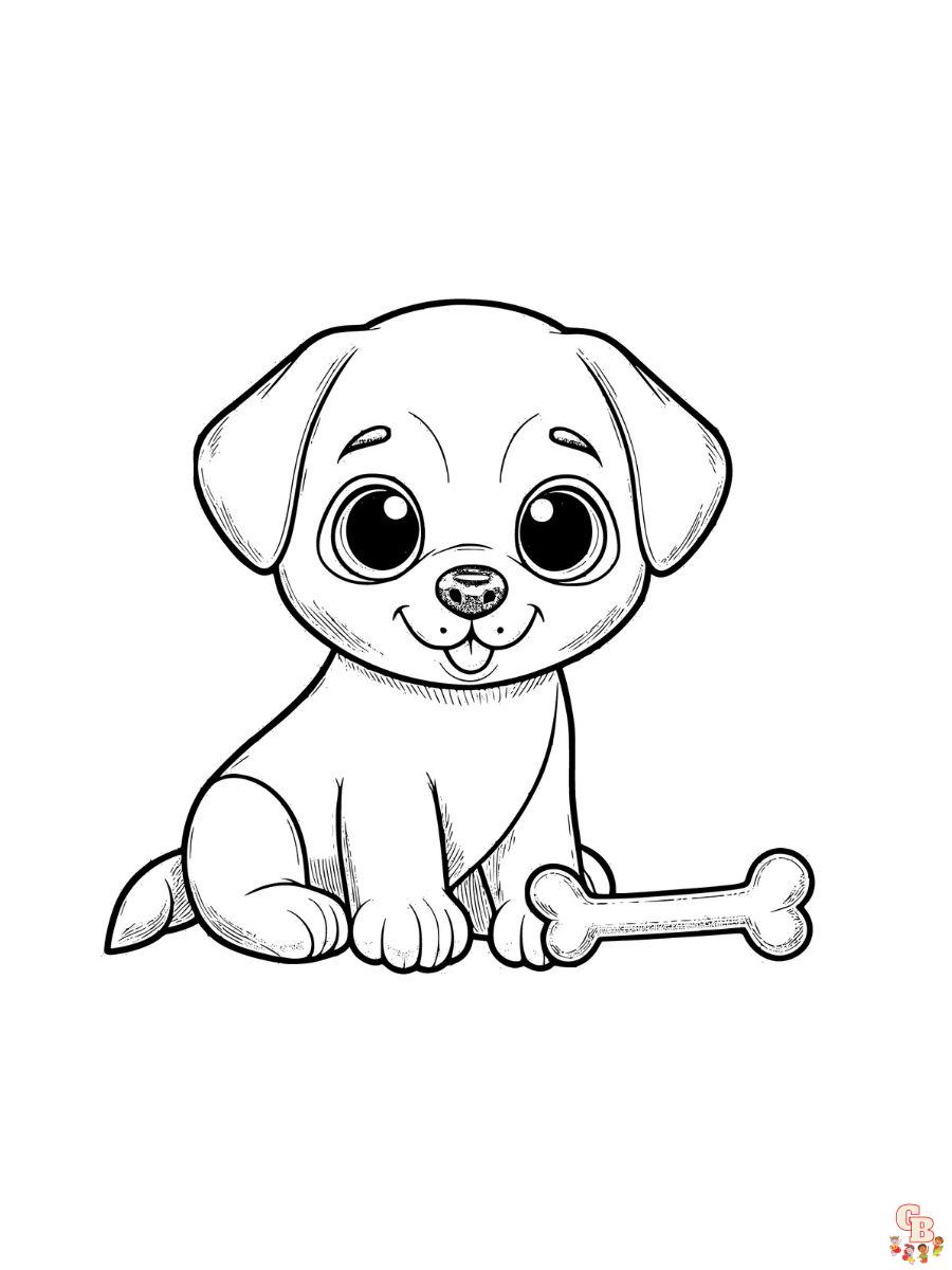 puppy with bone coloring page printable