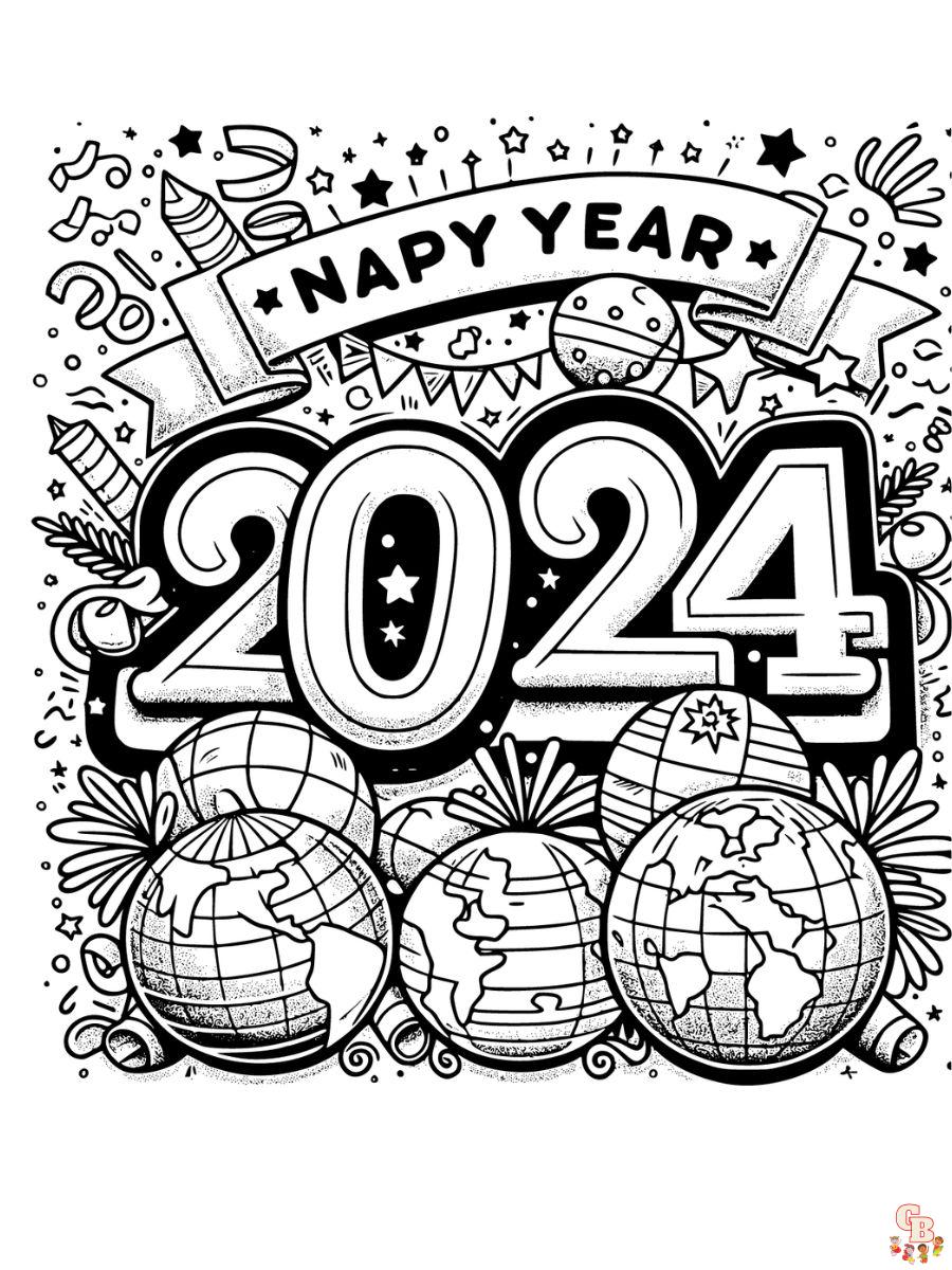 happy new year coloring pages 2024