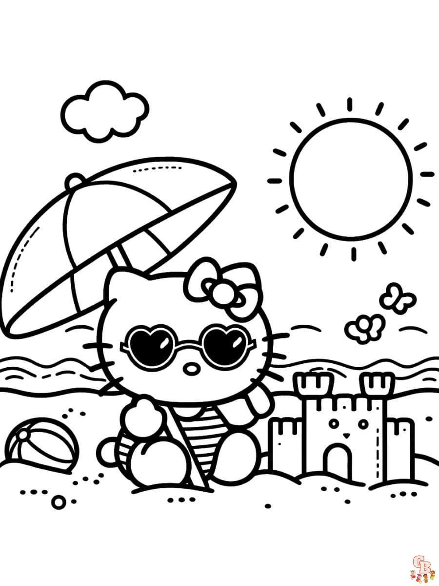 hello kitty summer coloring pages