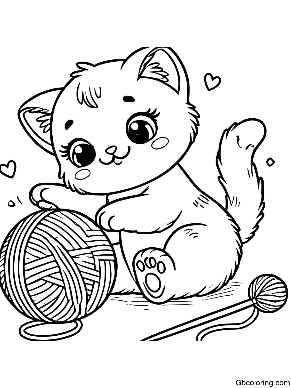 A baby cat playing with a ball of wool.