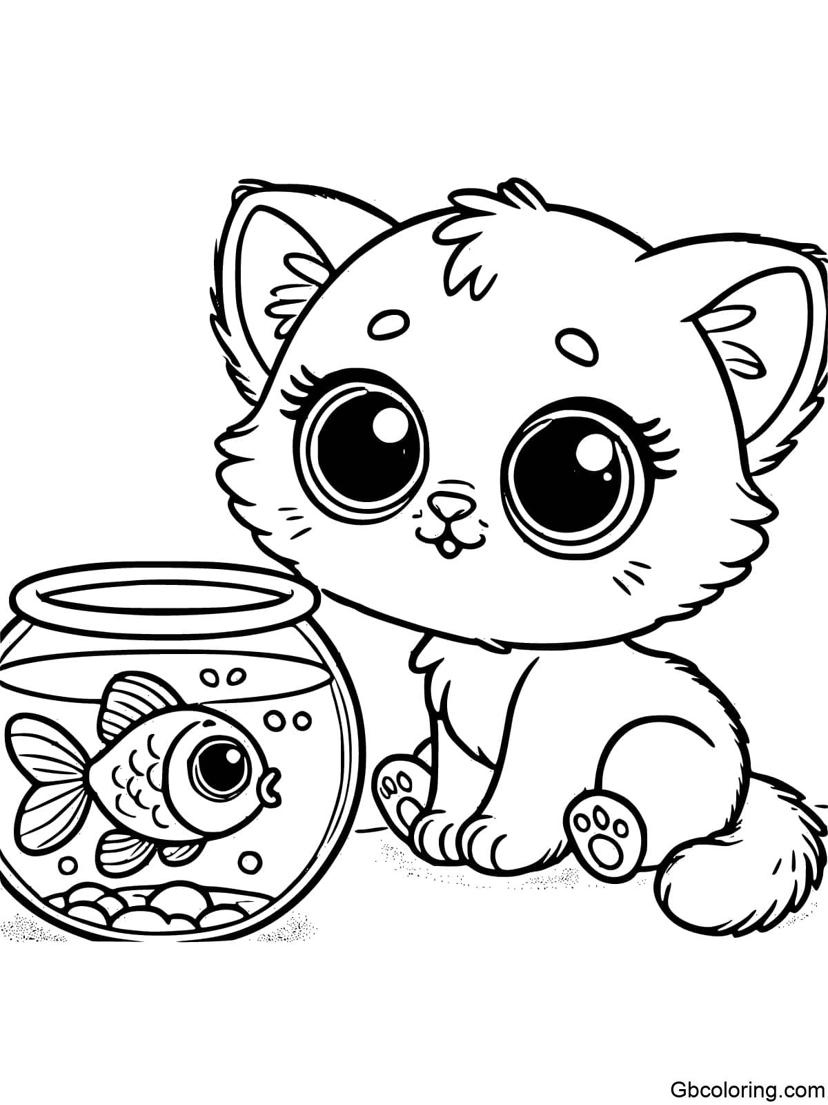 A baby cat curiously looking at a fish bowl.
