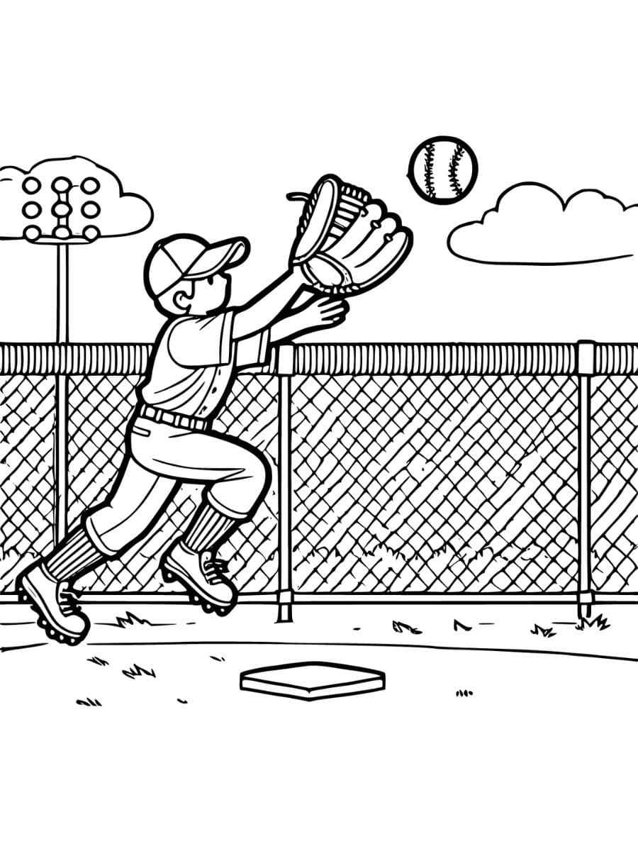 A baseball player catching a ball with a mitt coloring page