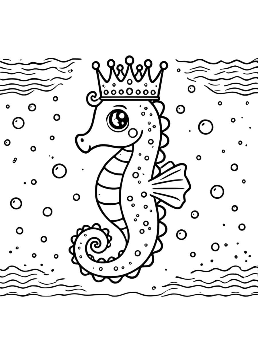 A seahorse wearing a crown coloring pages