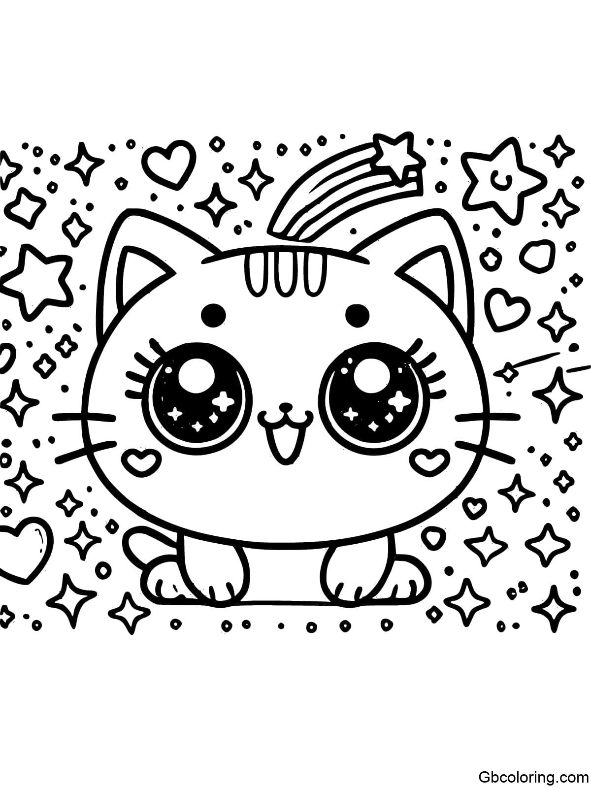 An adorable kawaii cartoon cat with large sparkling eyes