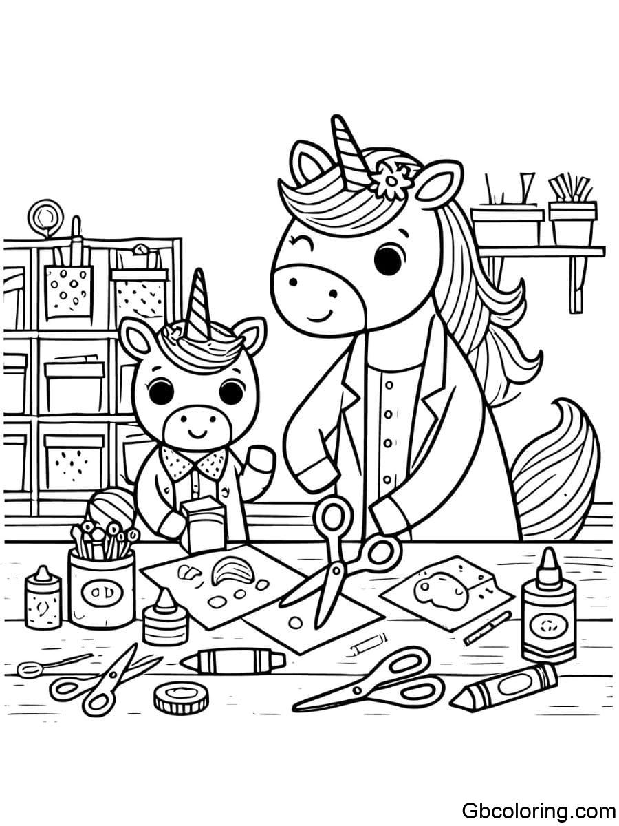 crafting mom and baby unicorn coloring pages