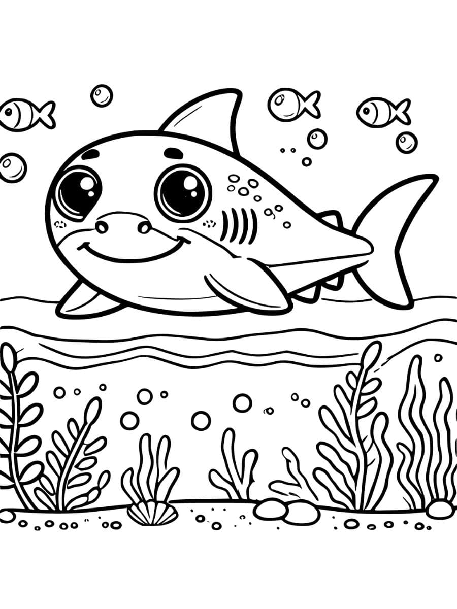 Coloring page of Friendly Shark With Bubbles