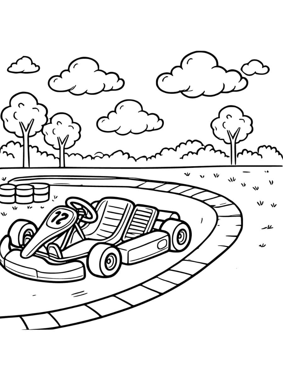 Coloring page of karting car on small track