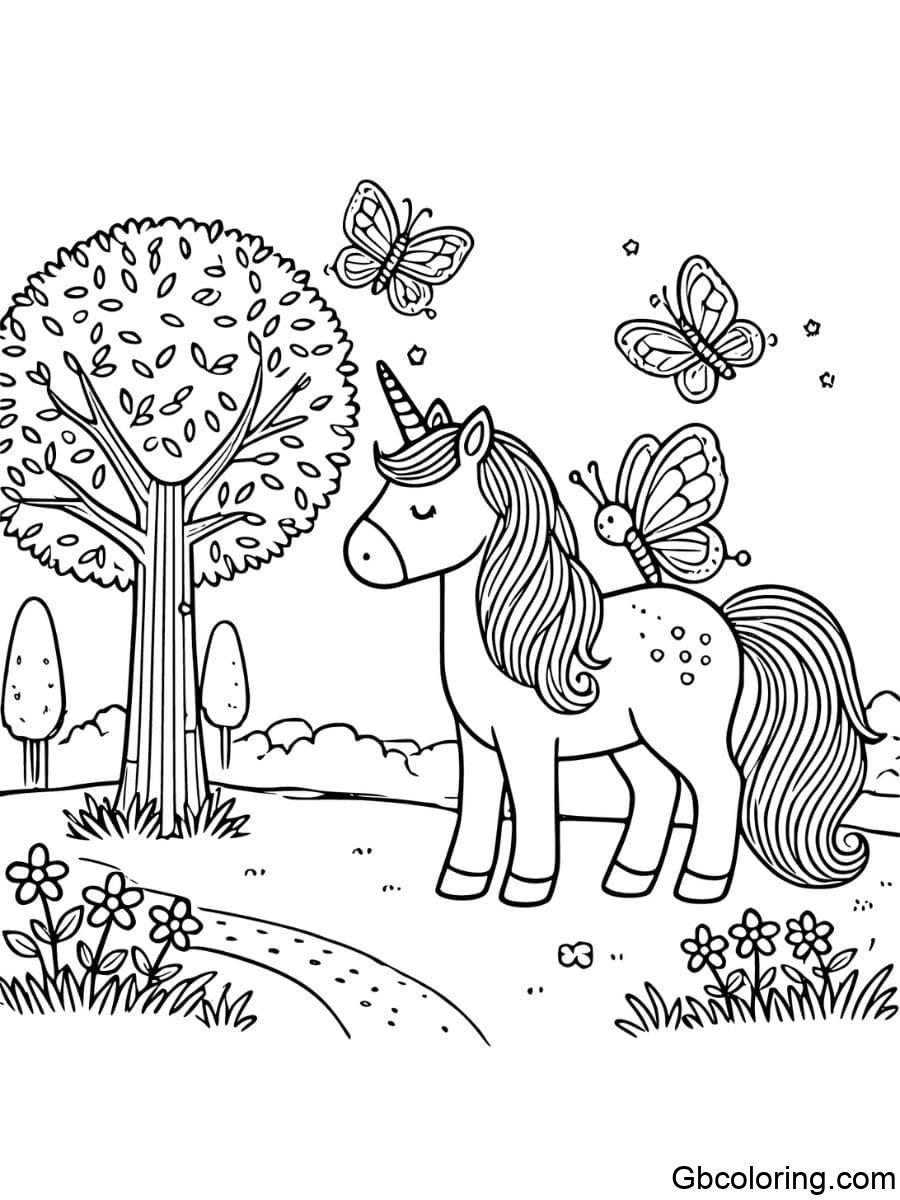 unicorn with butterfly on back coloring pages