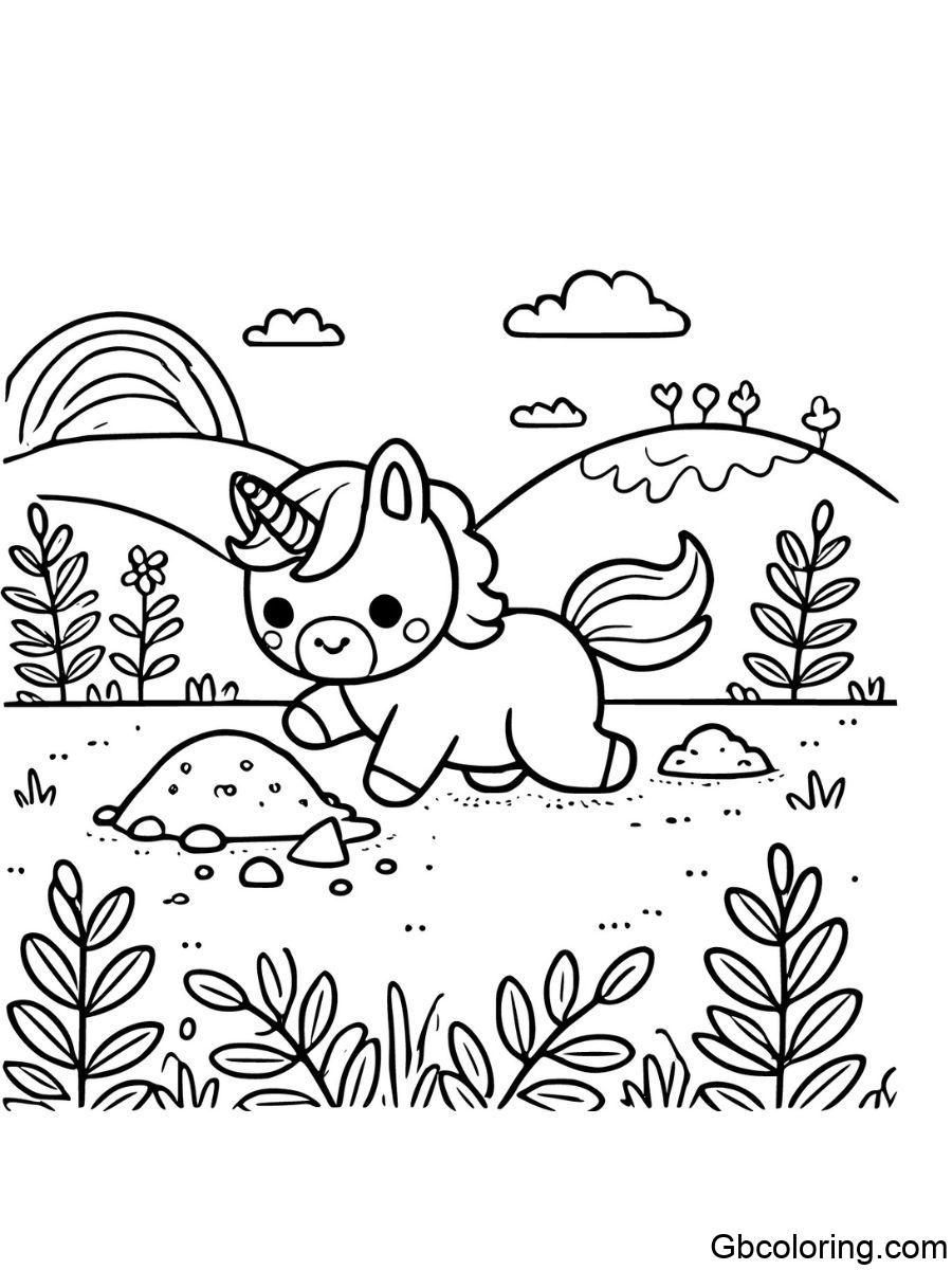 Unicorn dog digging in the ground coloring pages