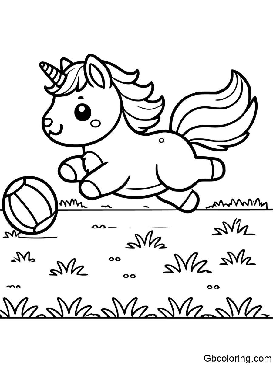 Unicorn dog running after a ball coloring pages