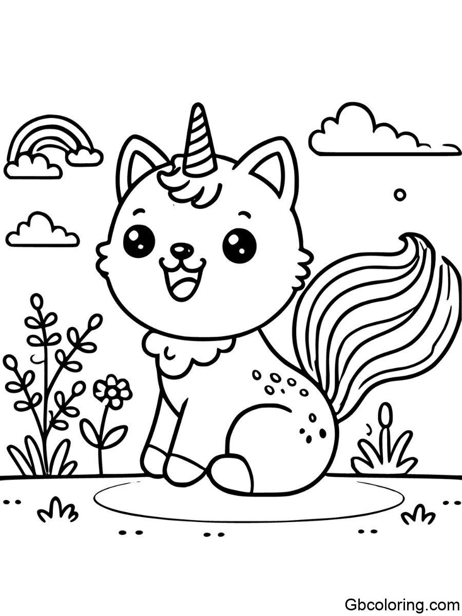 Unicorn dog wagging its tail coloring pages