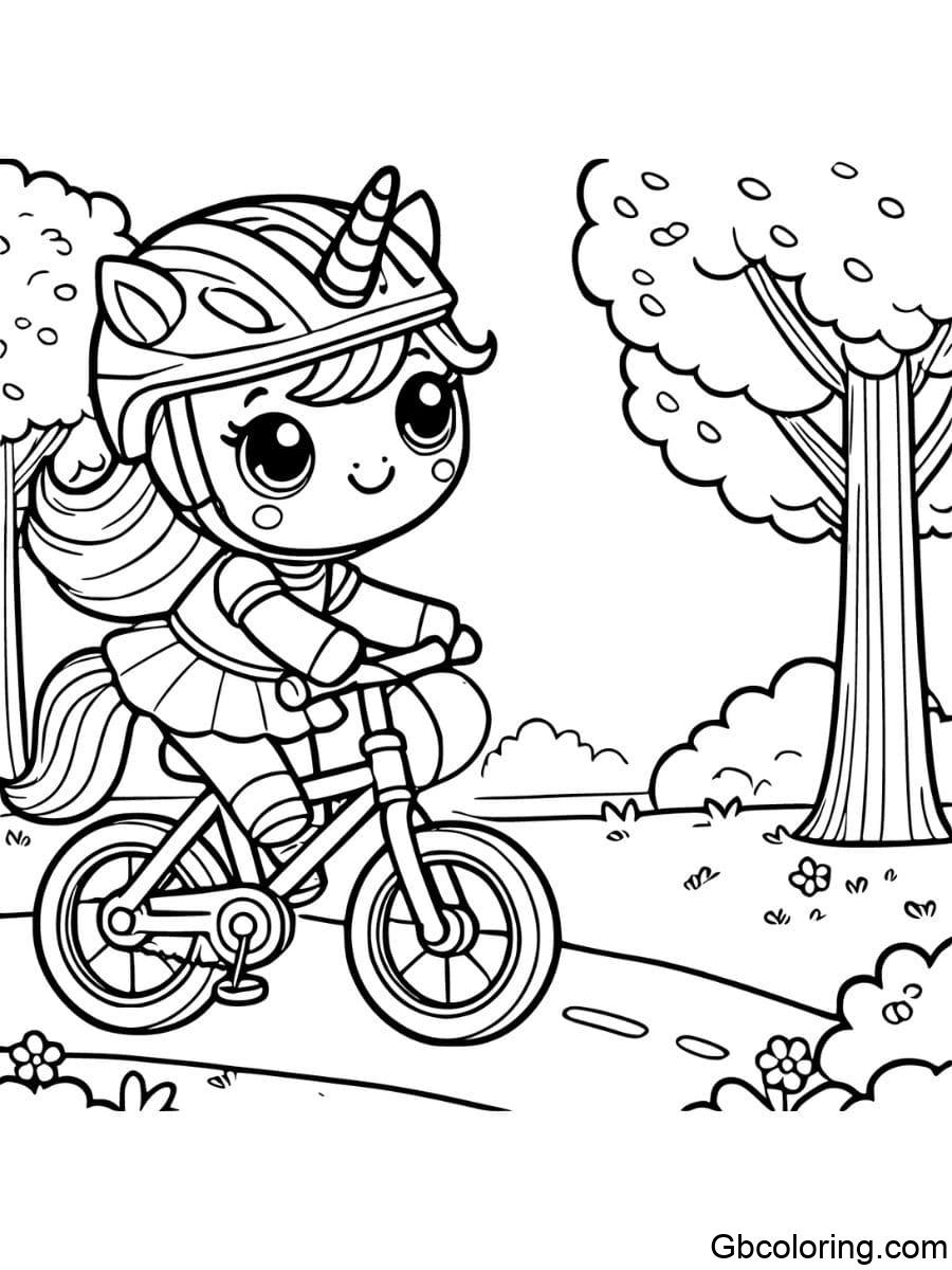 Unicorn girl riding bicycle coloring pages