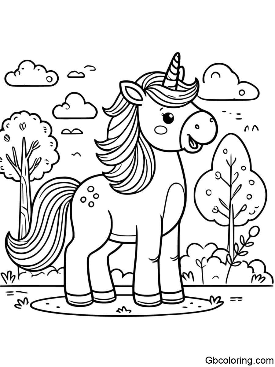 unicorn horse neighing with simple background coloring pages