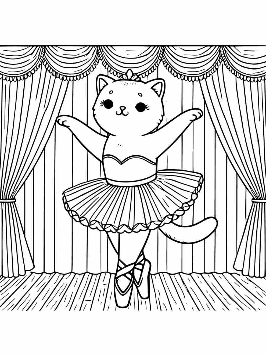 ballerina cat standing on one leg coloring pages