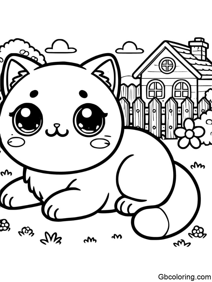 chibi cat at home coloring pages