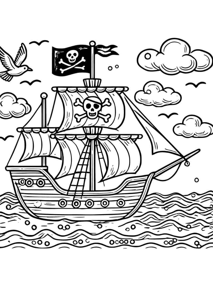 Pirate Ship With Flag pirate coloring pages