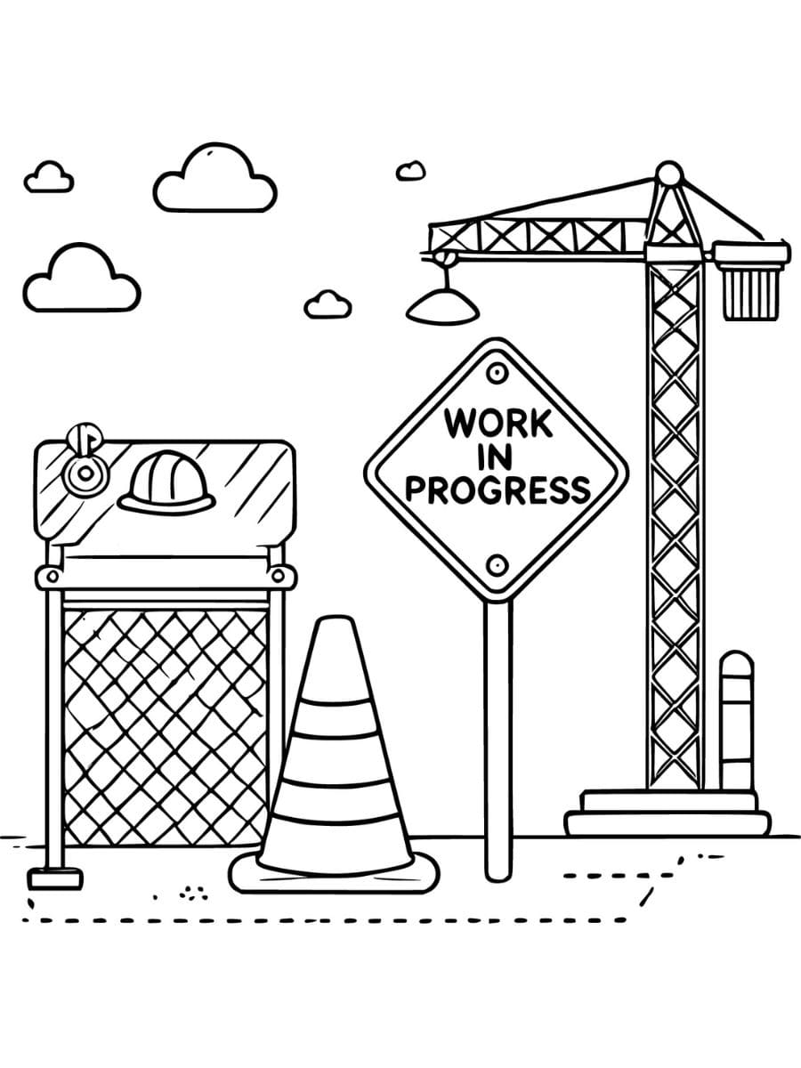 safety cone and work in progress sign construction coloring pages