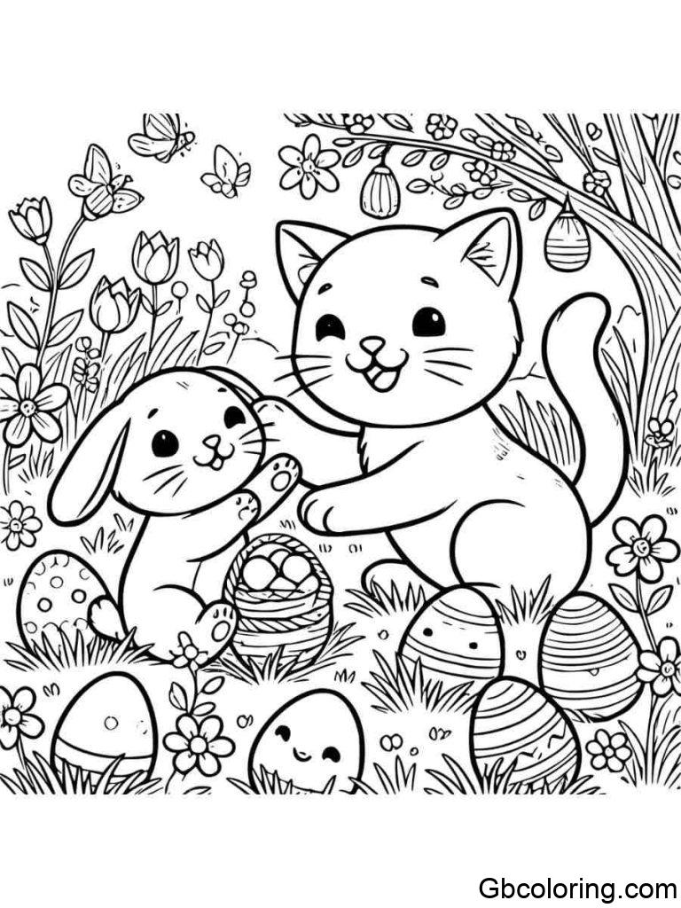 Free Easter Cat Coloring Pages Printable