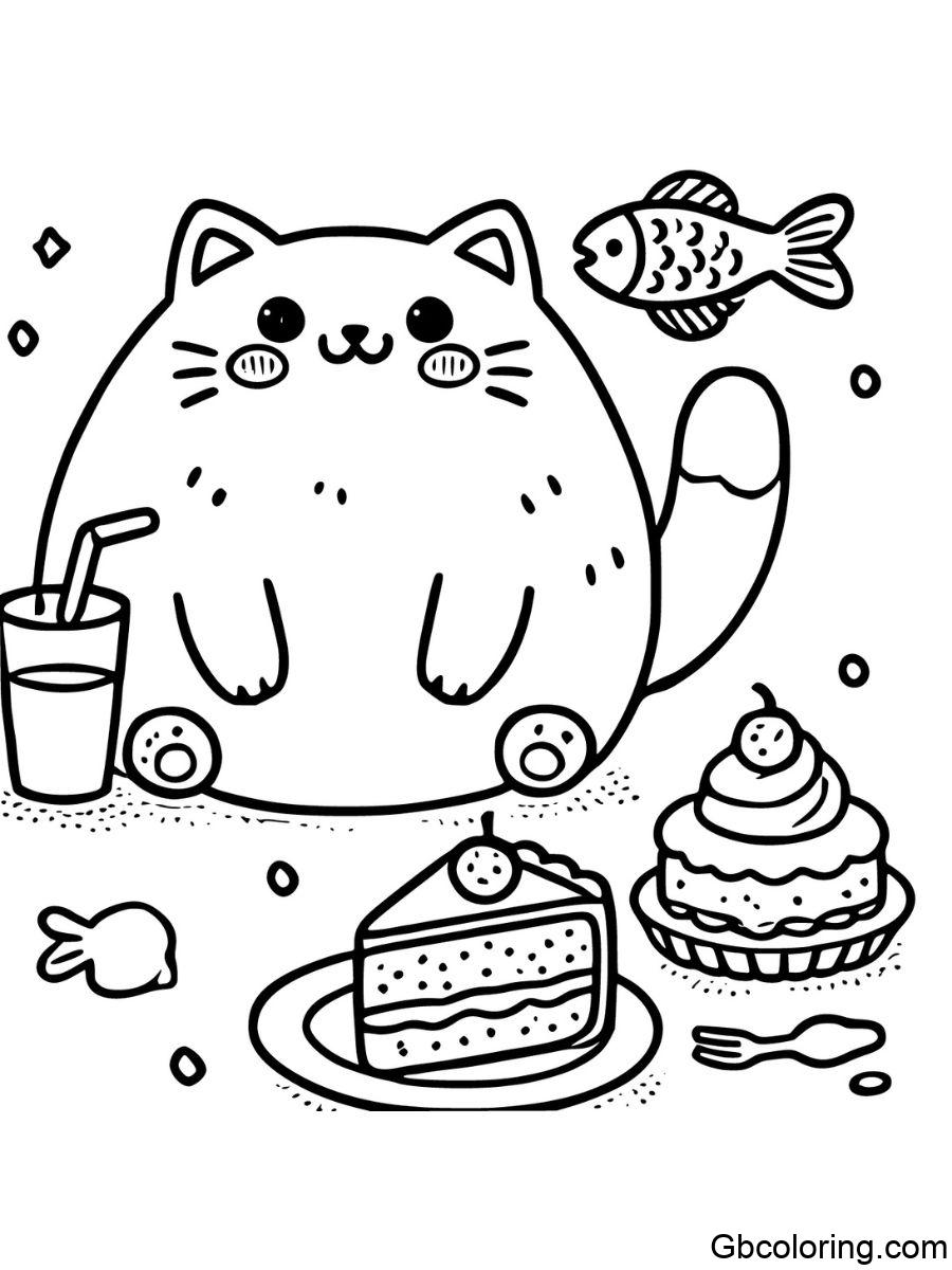 fat cat with food coloring pages