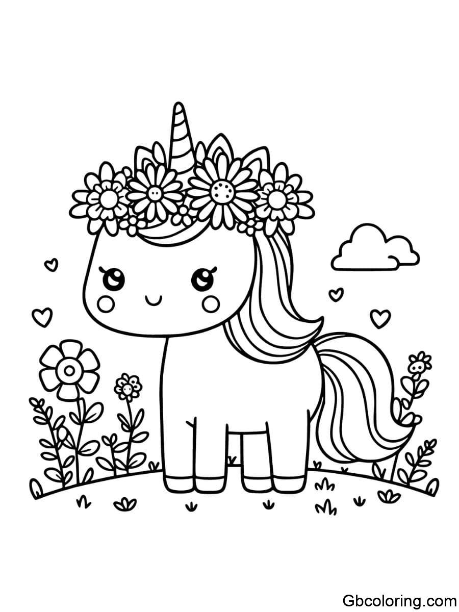 flower unicorn with flower crown coloring pages