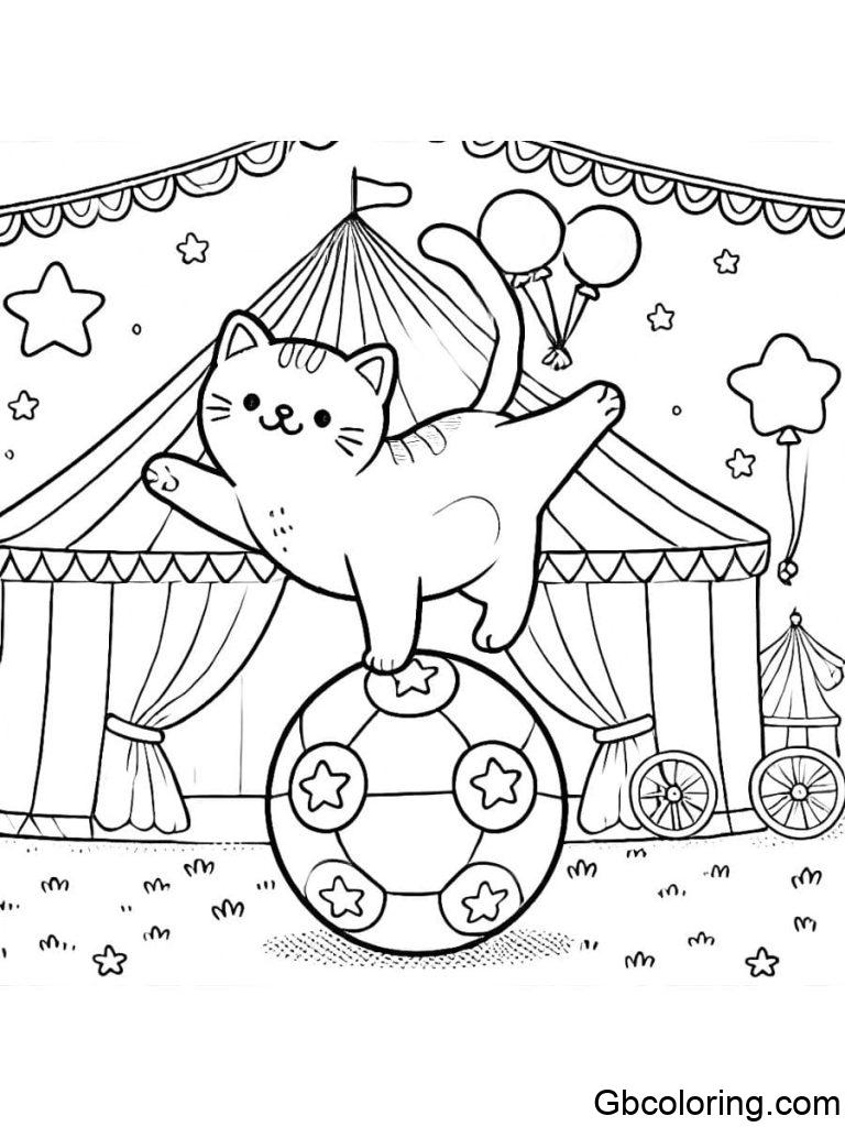 Free Funny Cat Coloring Pages Printable - Funny Cat Coloring Pages Balancing On A Ball 768x1024