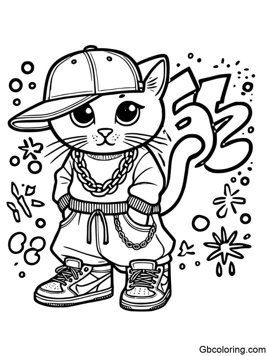 cool cat hip-hop style coloring pages