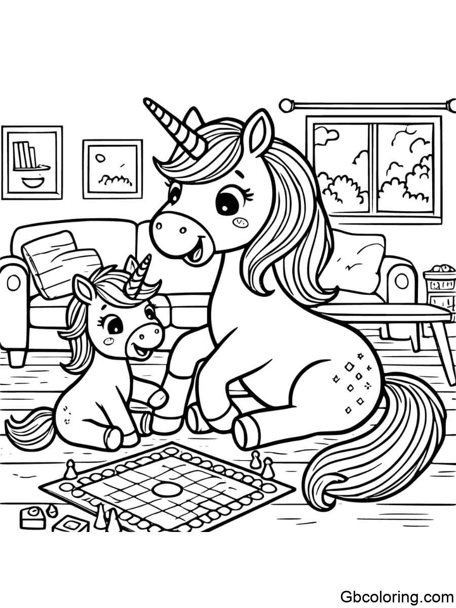 playing games mom and baby unicorn coloring pages