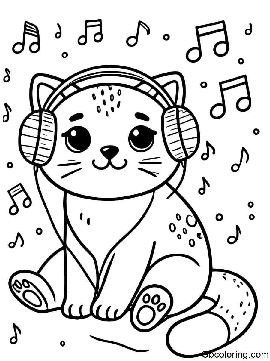 cool cat listening to music coloring pages