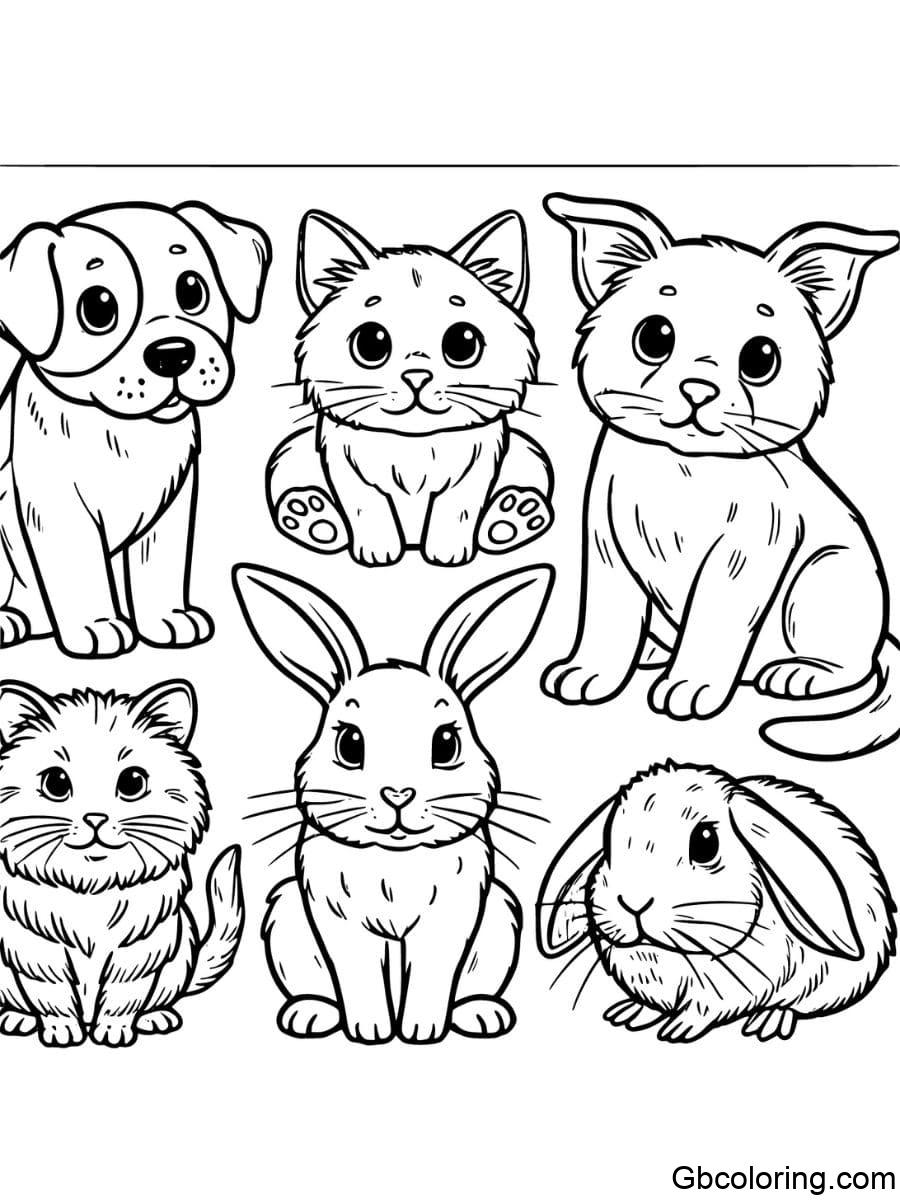 pet animals group coloring page