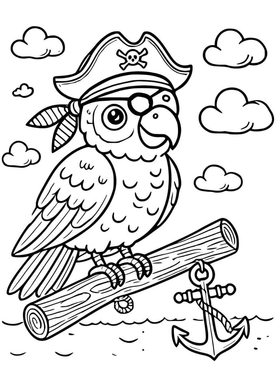 Pirate Parrot On Perch pirate coloring pages